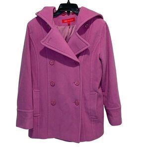 Anne Klein Women’s Double Breasted‎ Hoodie Pea Coat Pink Fuchsia Size Small